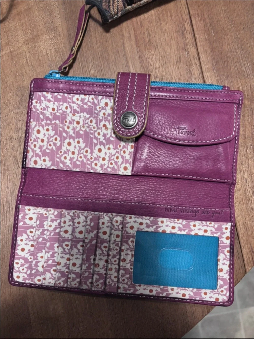 Fossil Purple Multicolor Dot Leather Wallet